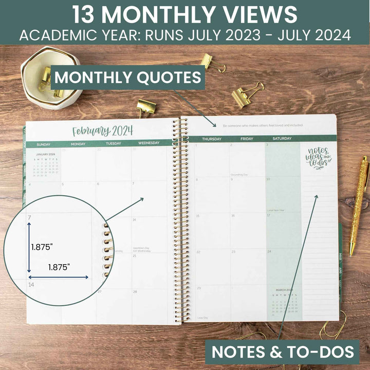 2023-24 Soft Cover Planner, 8.5" x 11", Boho Greenery