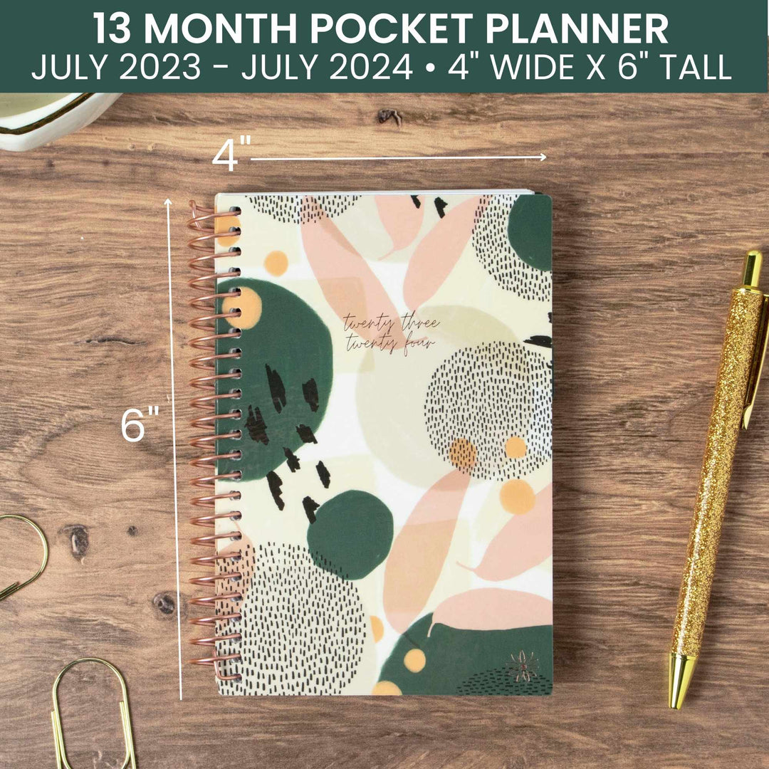 2023-24 Soft Cover Planner, 4" x 6", Modern Abstract, Green