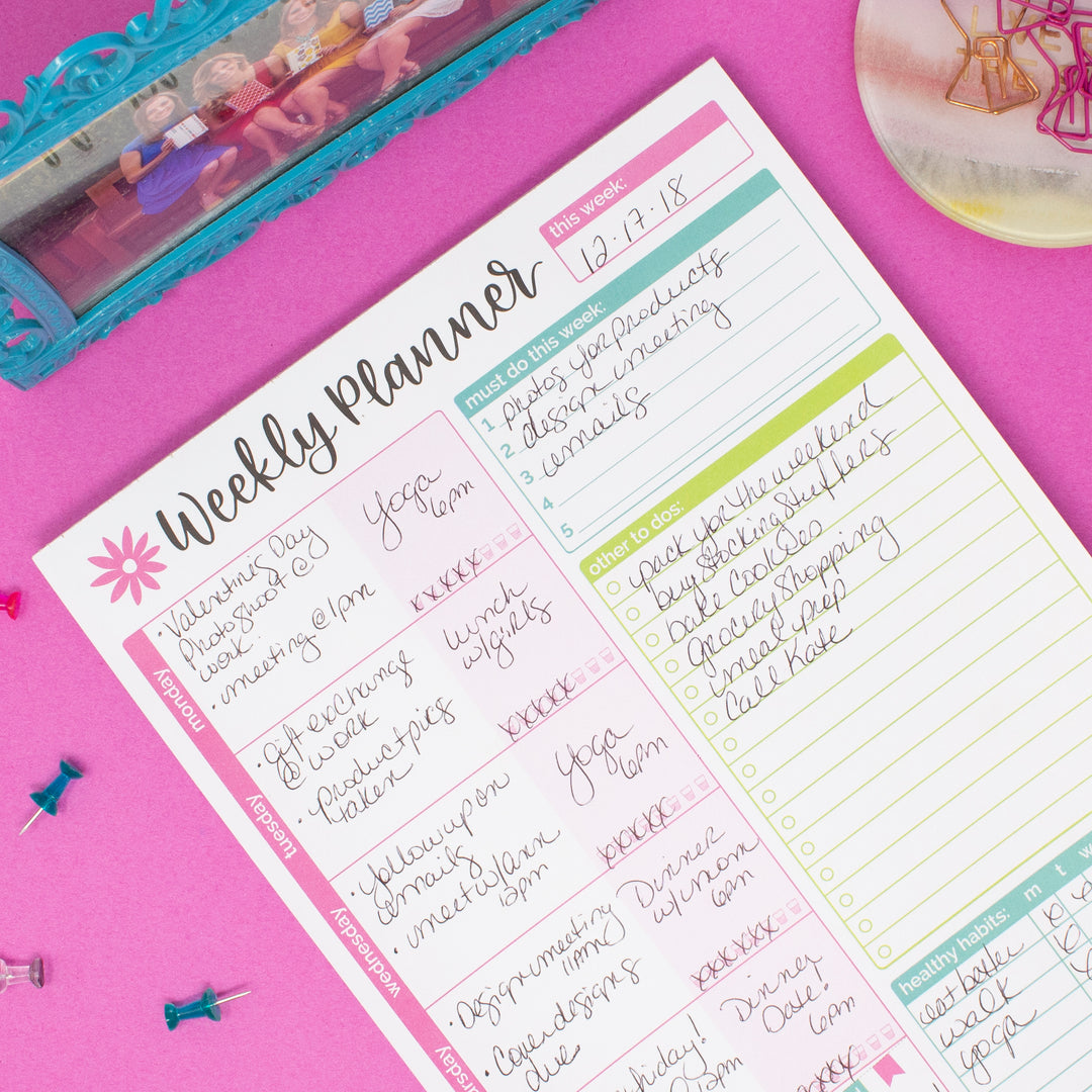 Planning Pad, 8.5" x 11", Weekly Planning System, Bloom