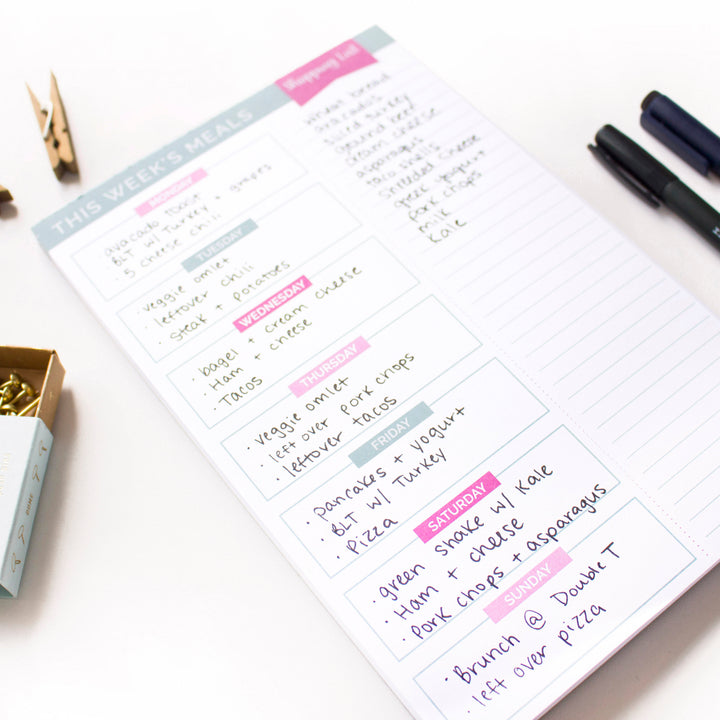 Planning Pad, 6" x 9", Meal Planning Pad with Magnets, Pink & Teal