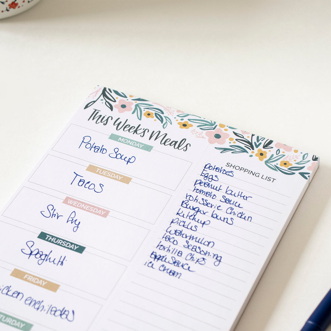 Planning Pad, 6" x 9", Meal Planning Pad with Magnets, Garden Blooms