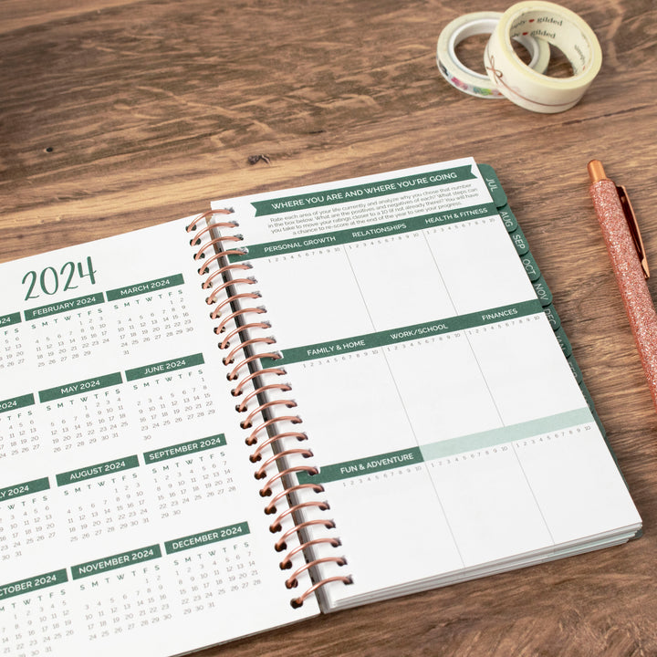 2023-24 Soft Cover Planner, 4" x 6", Modern Abstract, Green