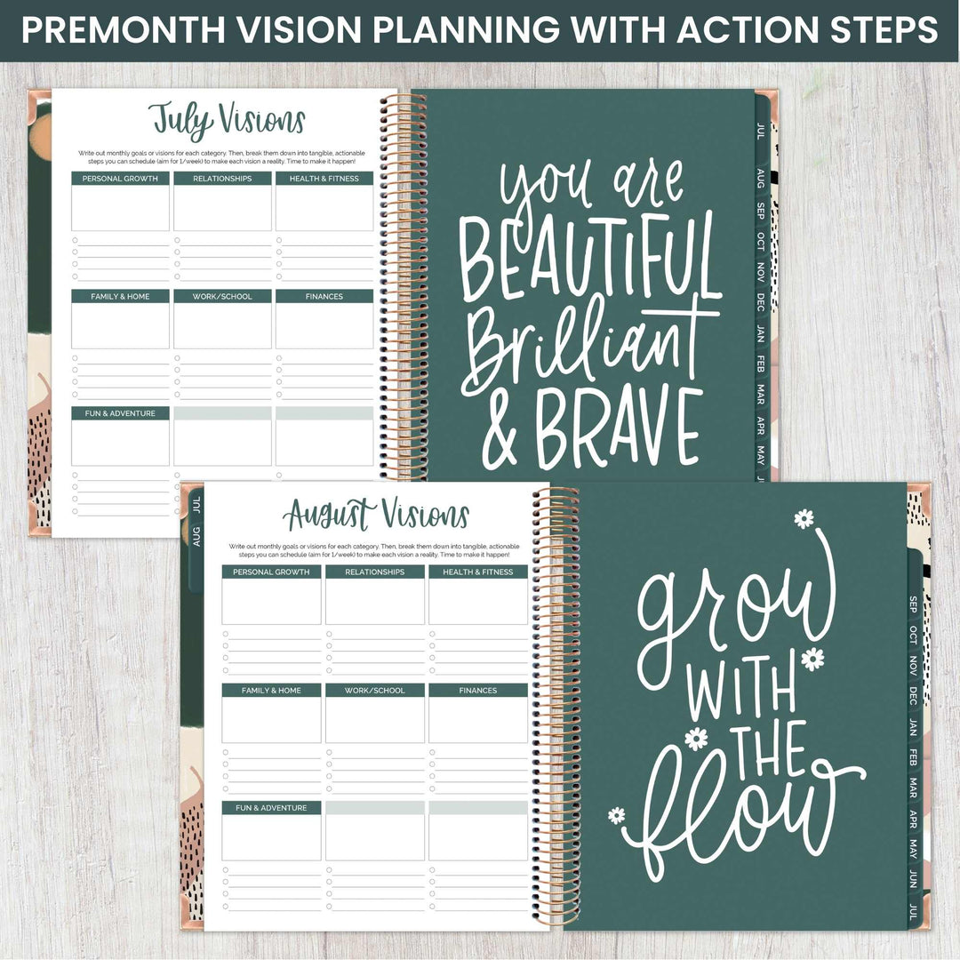 2023-24 Hard Cover Vision Planner®, 7.5" x 9", Modern Abstract, Green