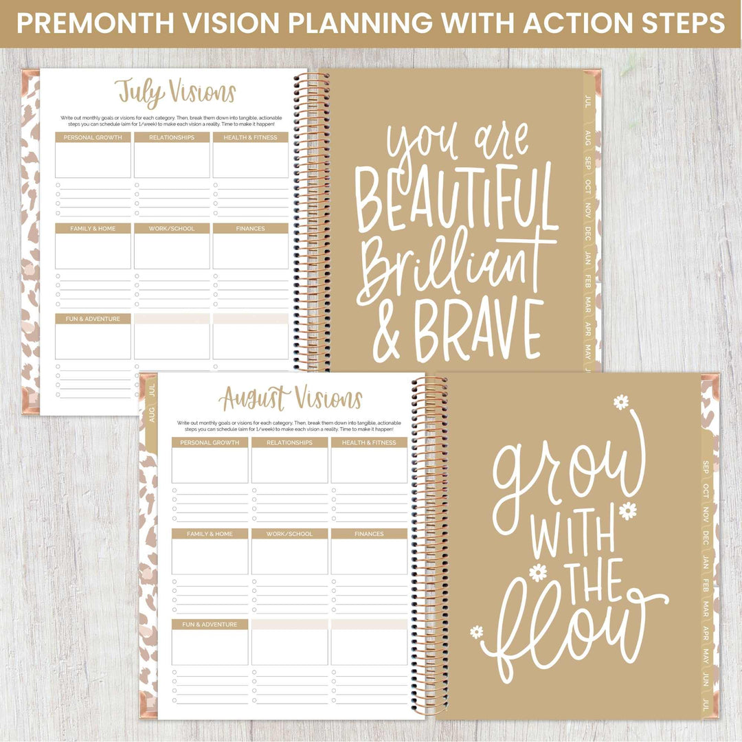 2023-24 Hard Cover Vision Planner®, 7.5" x 9", Tan Leopard