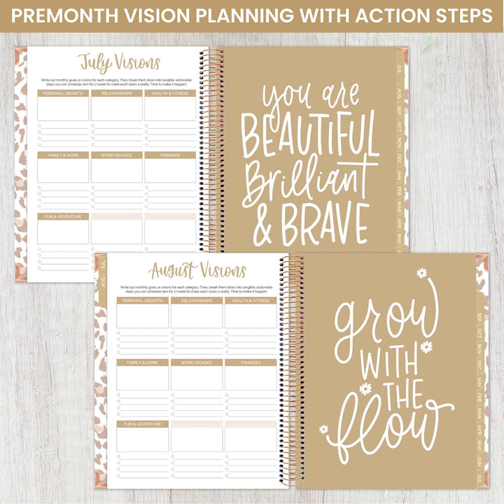 2023-24 Hard Cover Vision Planner®, 7.5" x 9", Tan Leopard
