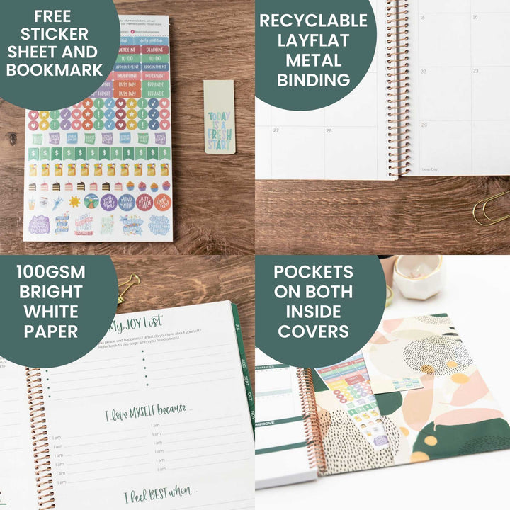 2023-24 Soft Cover Planner, 8.5" x 11", Modern Abstract, Green