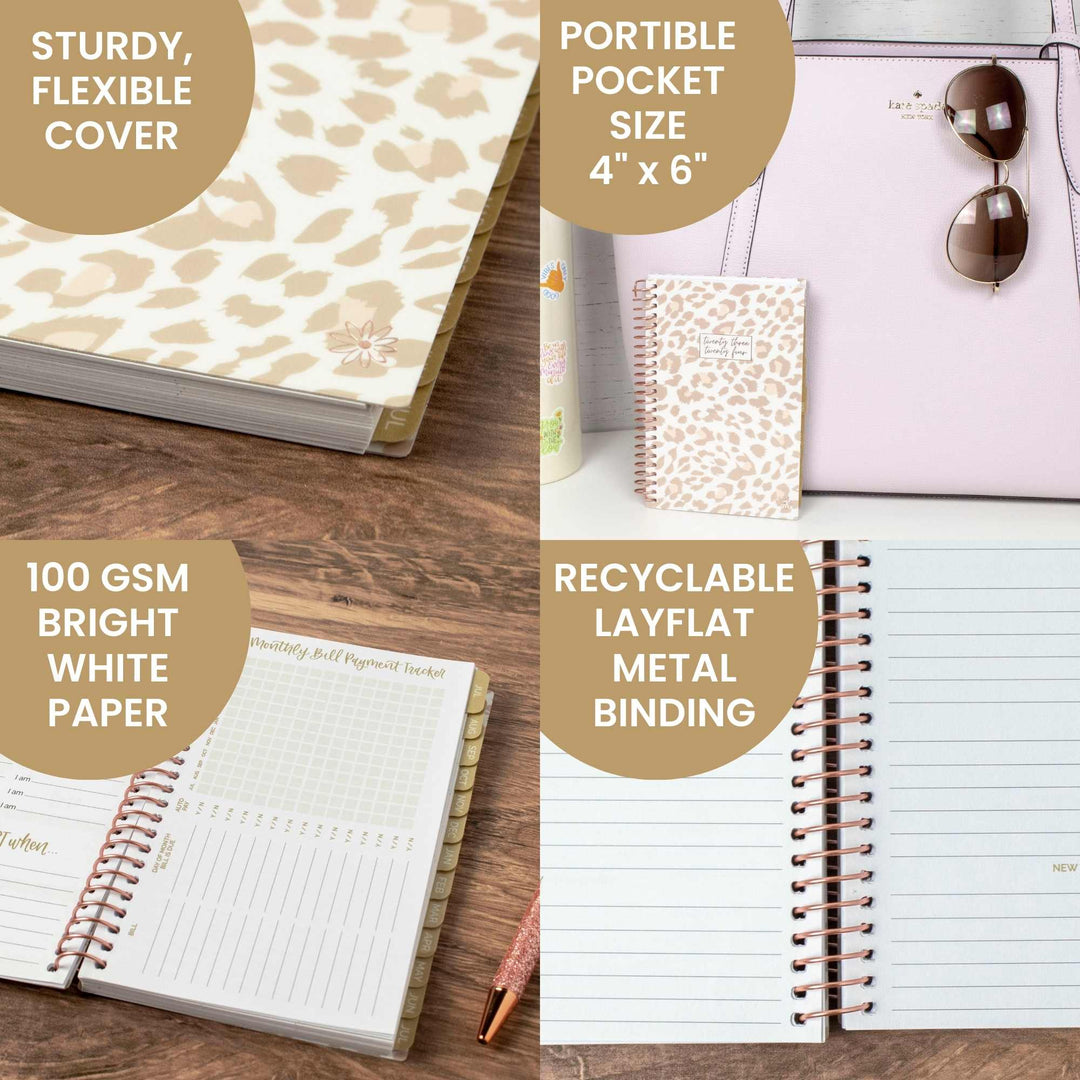 2023-24 Soft Cover Planner, 4" x 6", Tan Leopard