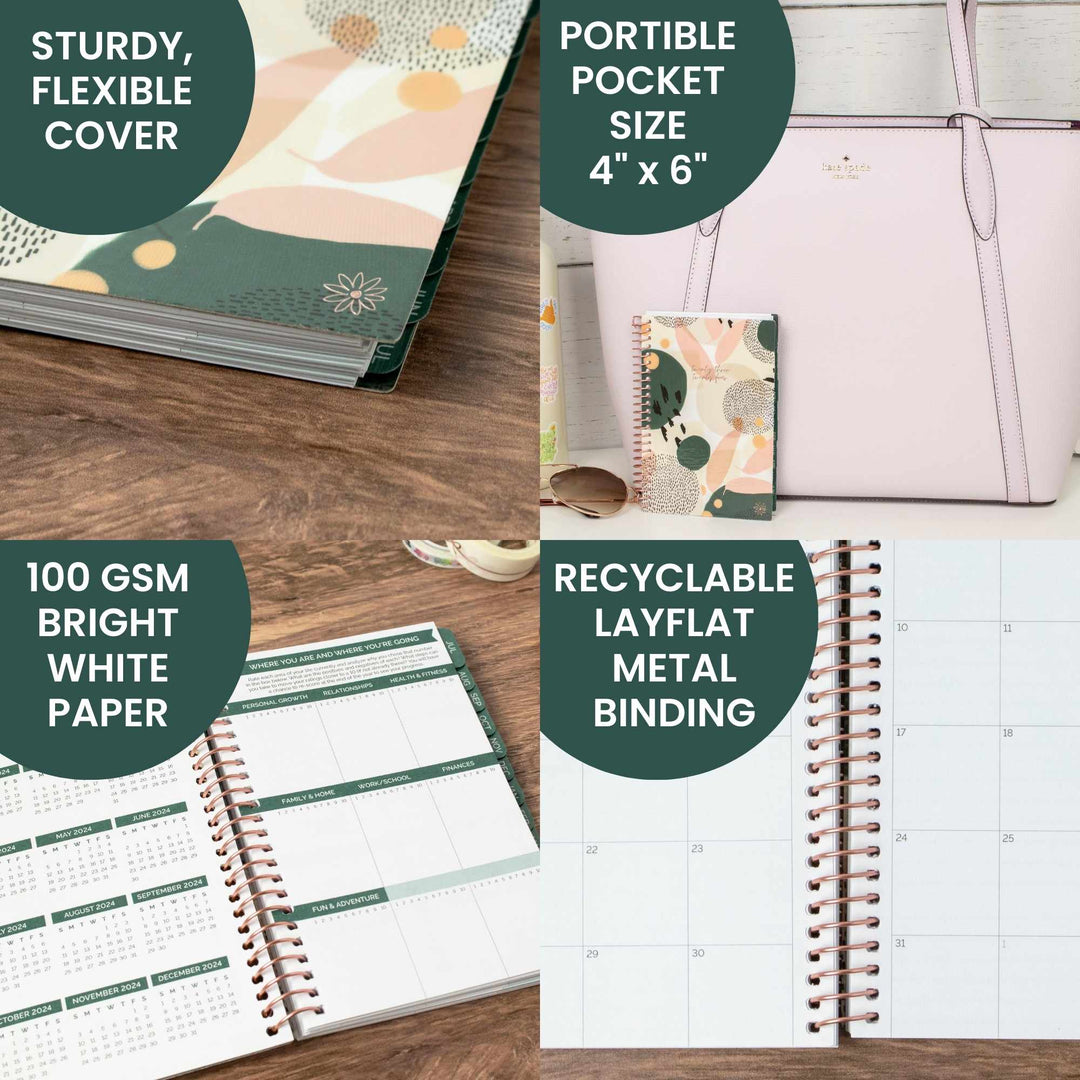 2023-24 Soft Cover Planner, 4" x 6", Modern Abstract, Green