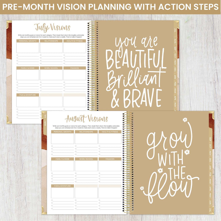 2023-24 Hard Cover Vision Planner®, 7.5" x 9", Earthy Abstract, Blue