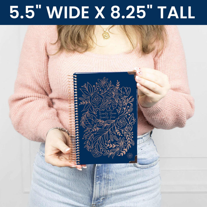 2023-24 Hard Cover Planner, 5.5" x 8.25", Embroidery, Navy