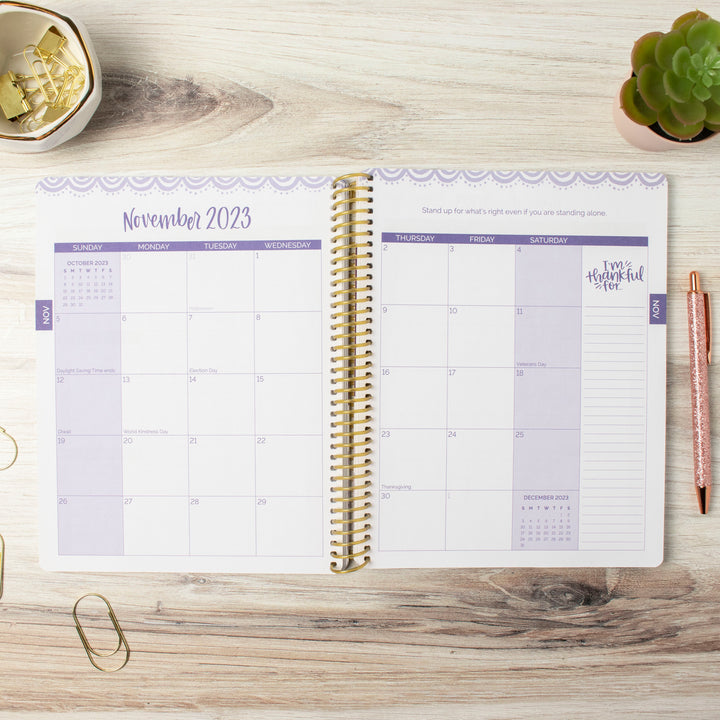 2023-24 Soft Cover Daisy Student Planner, 7" x 9", Poppy Meadow, Purple