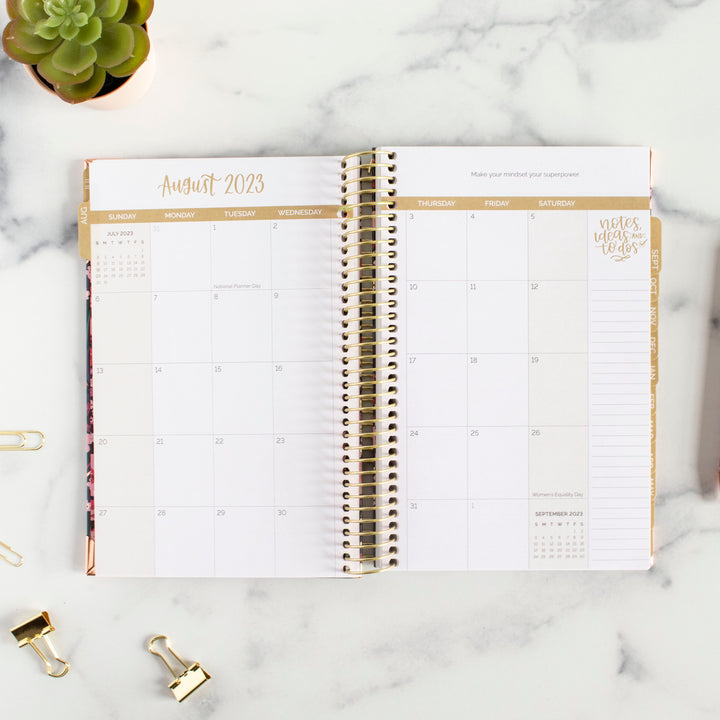 2023-24 Hard Cover Planner, 5.5" x 8.25", Gold Bees