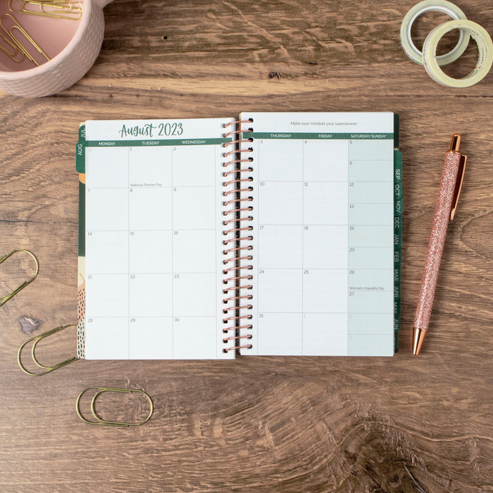 2023-24 Soft Cover Planner, 4" x 6", Modern Abstract, Green