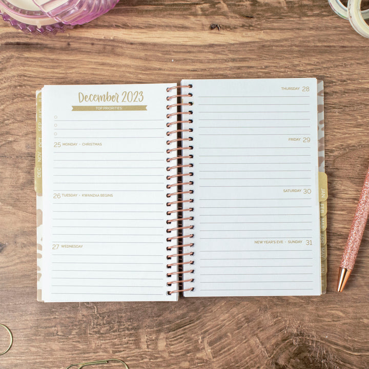 2023-24 Soft Cover Planner, 4" x 6", Tan Leopard