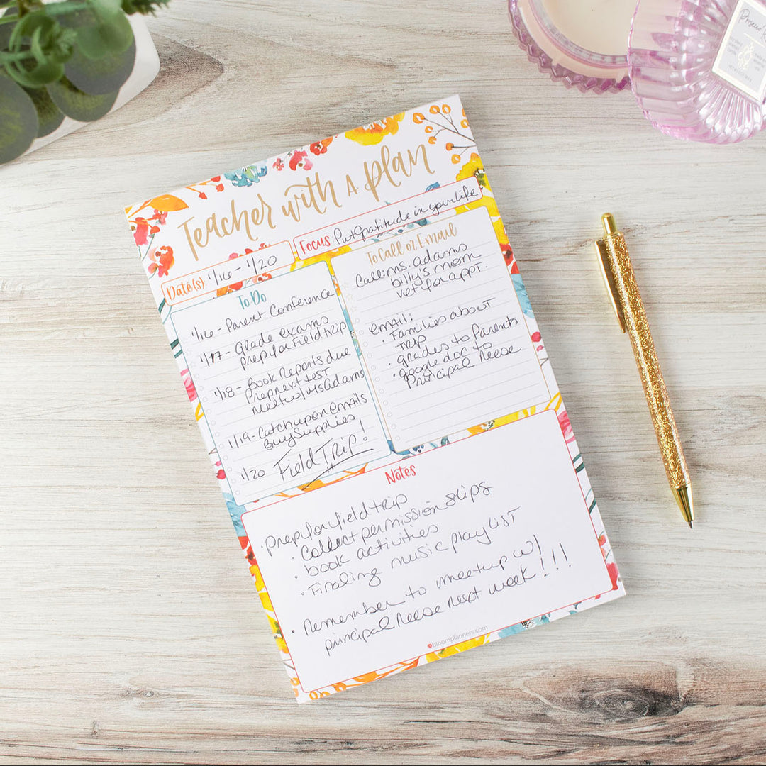 Planning Pad, 6" x 9", Teacher To-Do List, Happy Blooms