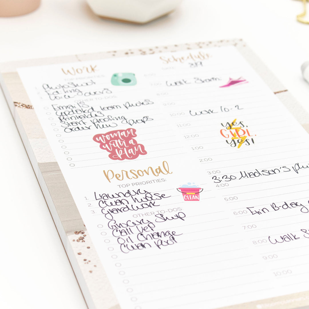Planning Pad, 6" x 9", Timed Work & Personal To-Do List, Brushed Beige