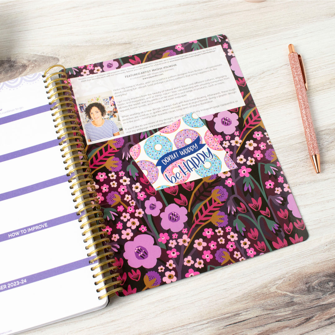 2023-24 Soft Cover Daisy Student Planner, 7" x 9", Poppy Meadow, Purple