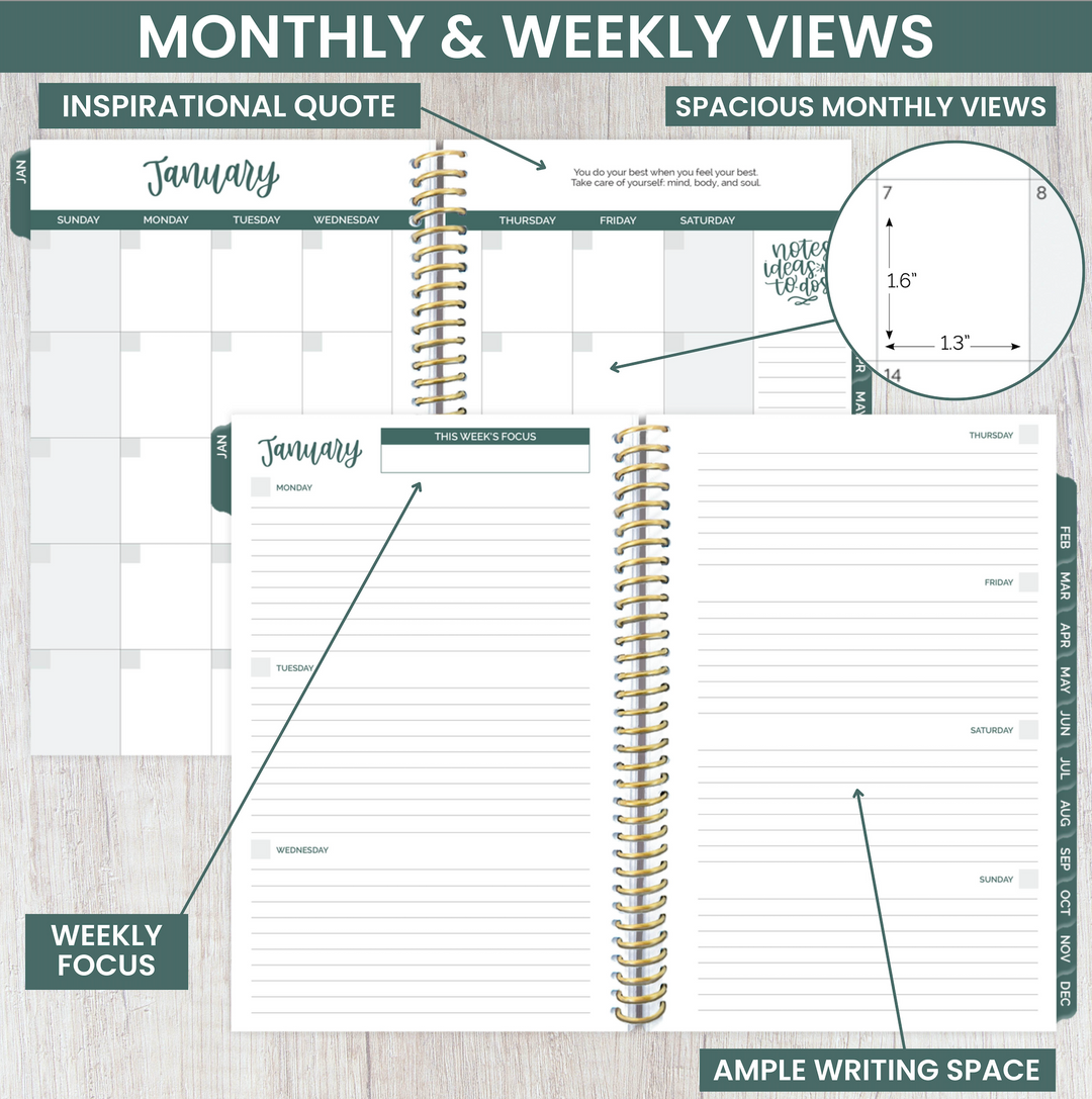 Undated Soft Cover Planner, 5.5" x 8.25", Eucalyptus