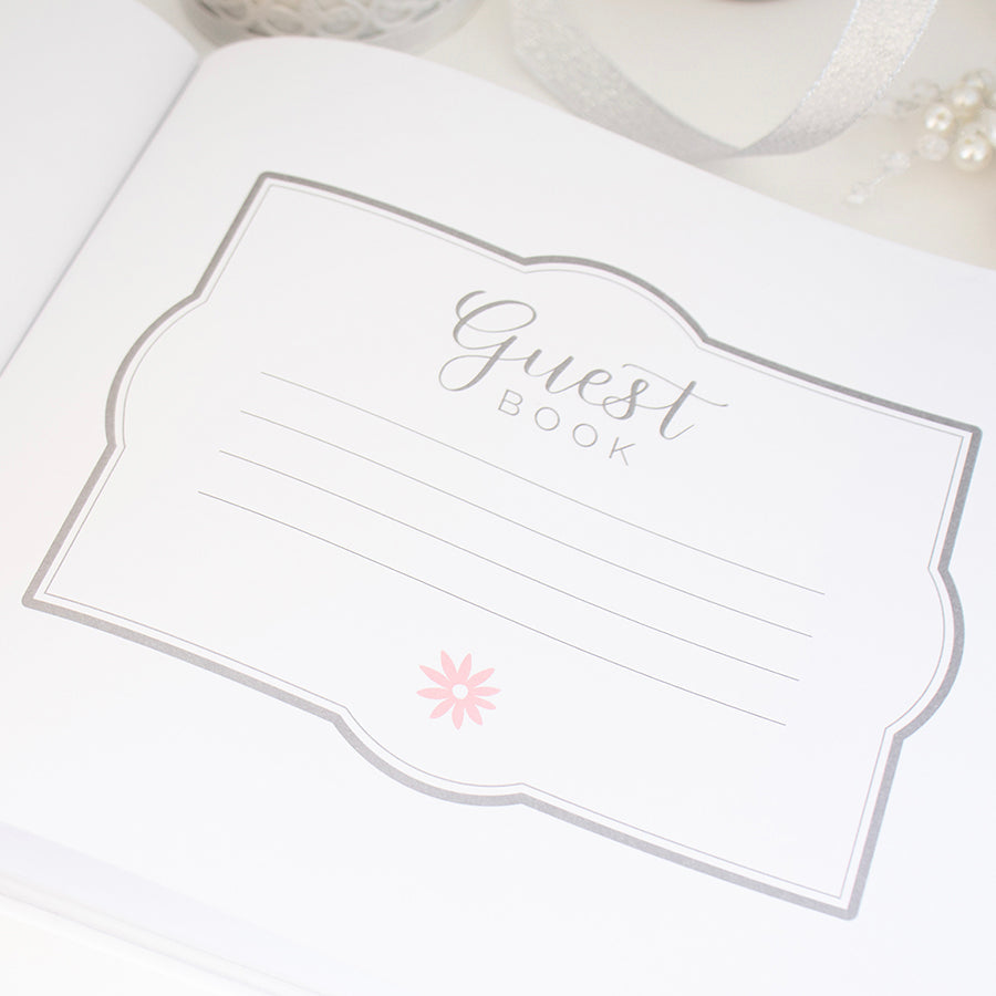 Guest Book, Silver Floral