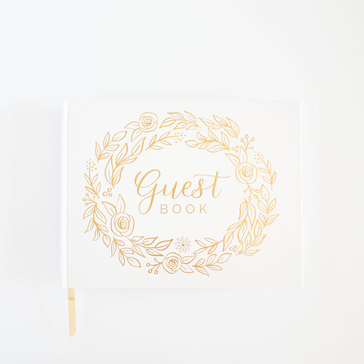 Guest Book, Gold Floral