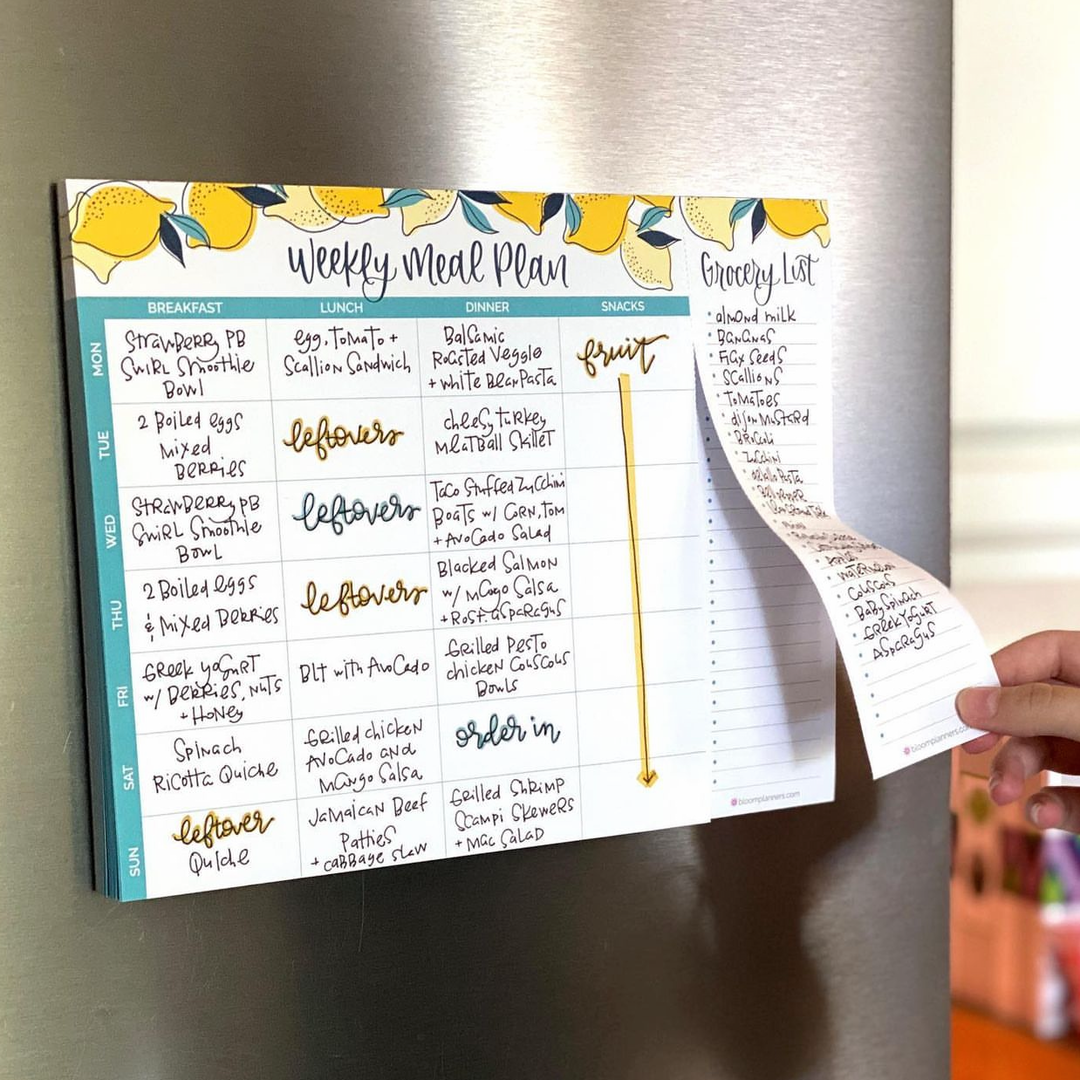 Planning Pad, 8.5" x 11", Horizontal Meal Planning Pad with Magnets, Lemons